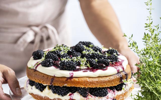 Citroencake met mascarponecrème en bessen