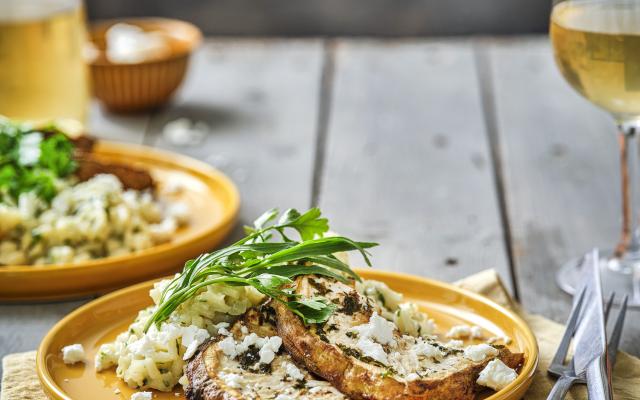 Gegrilde knolselder met kruidenrisotto en feta