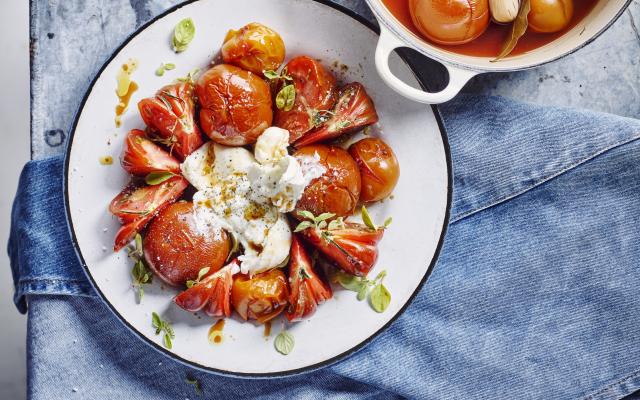 Tomates confites, burrata et origan