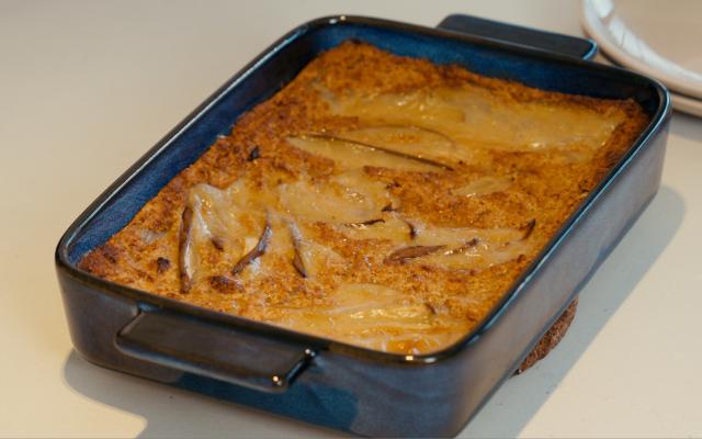 Baked oats met appelmoes en peer