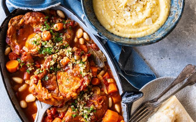 Ossobuco met witte bonen en polenta