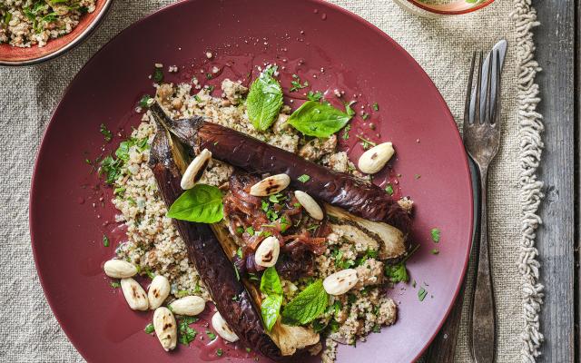 Aubergines grillées et couscous