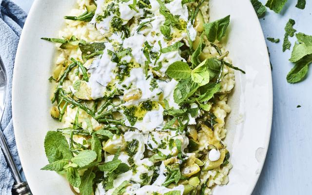 Risotto met courgette, zeekraal en burrata