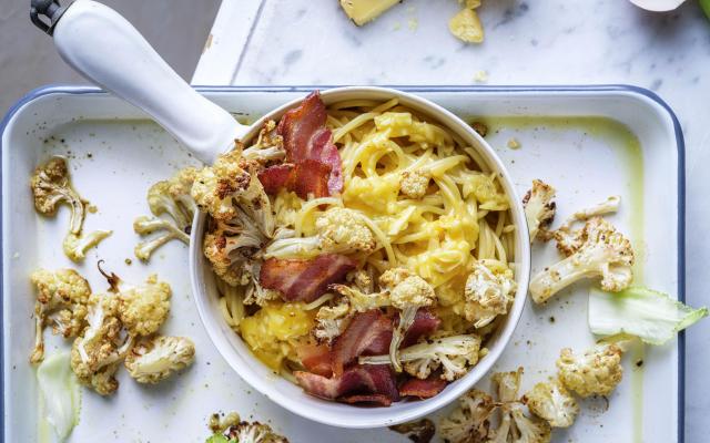 Carbonara belge au lard et chou-fleur rôti