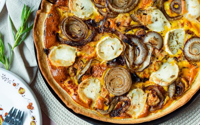 Quiche met kip, dragon en geitenkaas