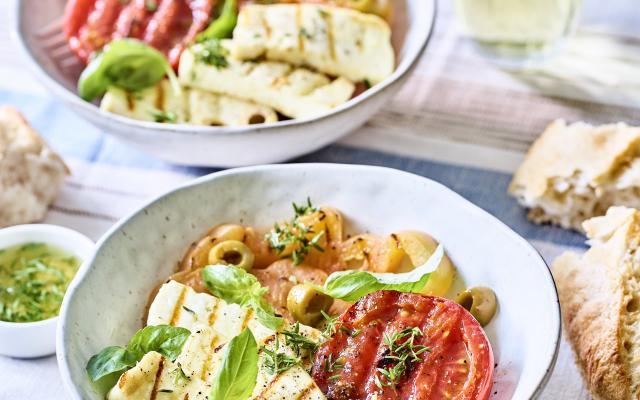 Warme halloumi-tomatensalade