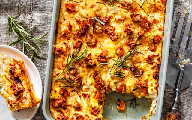 Herfstlasagne met pompoen en oesterzwammen