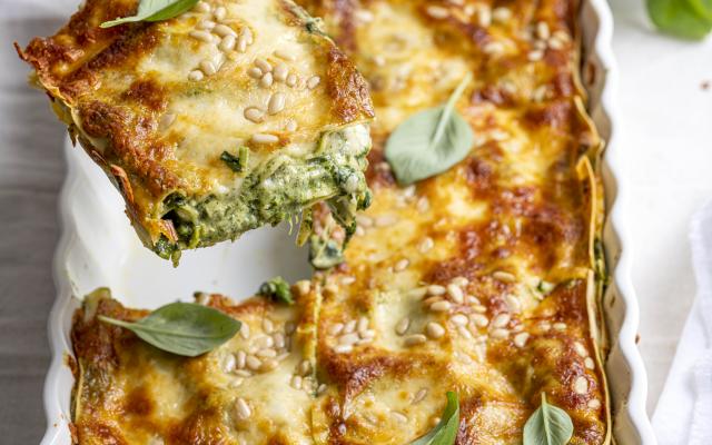 Groene lasagne met spinazie en pesto