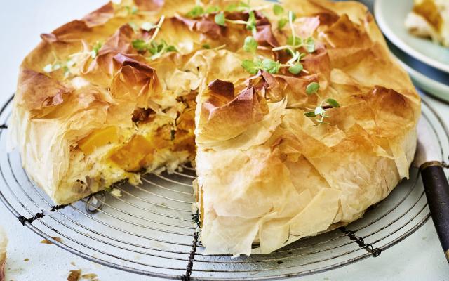 Tarte filo au potiron et truite fumée