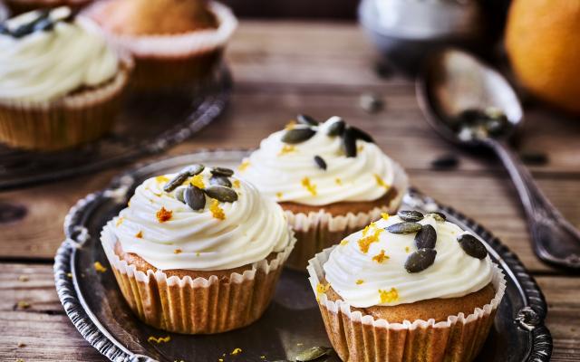Pompoenmuffins met cream cheese frosting