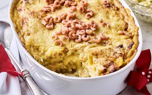 Vislasagne met garnalenbisque