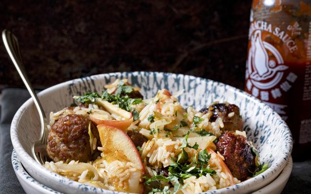 Witloofwok met balletjes en appel