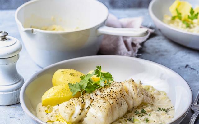 Kabeljauwhaasje met preisaus