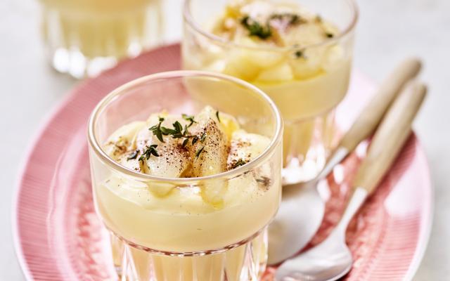 Vanillepudding met peer en gember