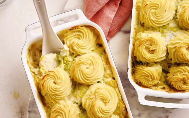 Ovenschotel met griet, prei en puree