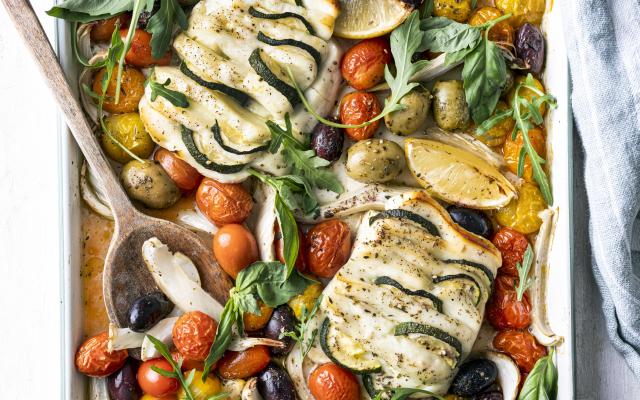 Halloumi-hasselback met mediterrane groenten