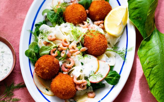 Garnaalkroketjes met venkelsaladeen tartaarsausdressing