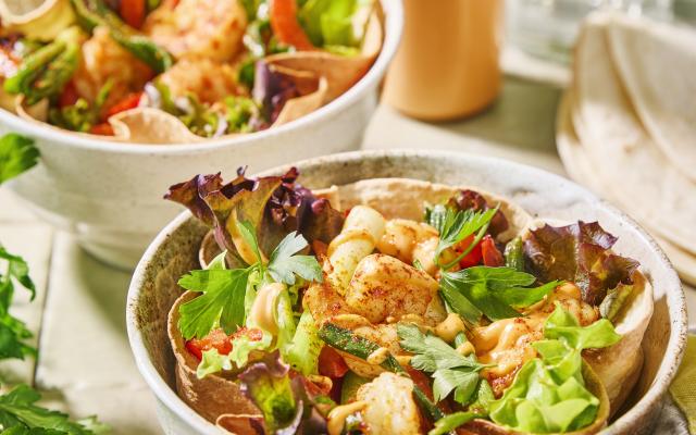 Tacobowl met scampi’s