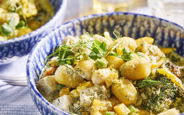 Vispannetje in pestoroomsaus met gnocchi