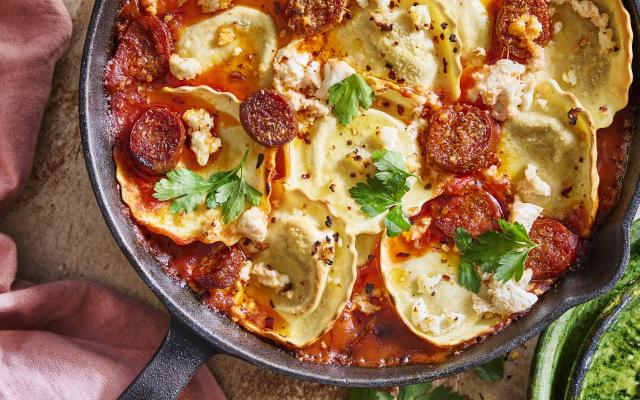 Girasoli-lasagne met ricotta en chorizo