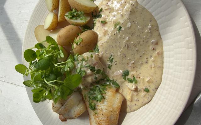 Grietfilet met mosterdsausje en krieltjes