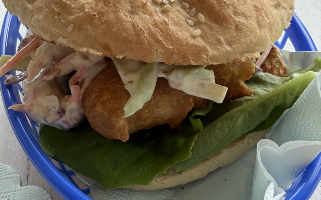 Visburger met koolsla