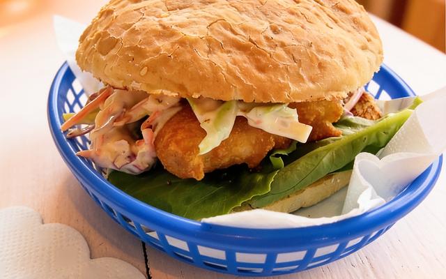 Visburger met koolsla