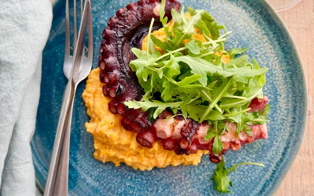 Octopus met zoete aardappelpuree