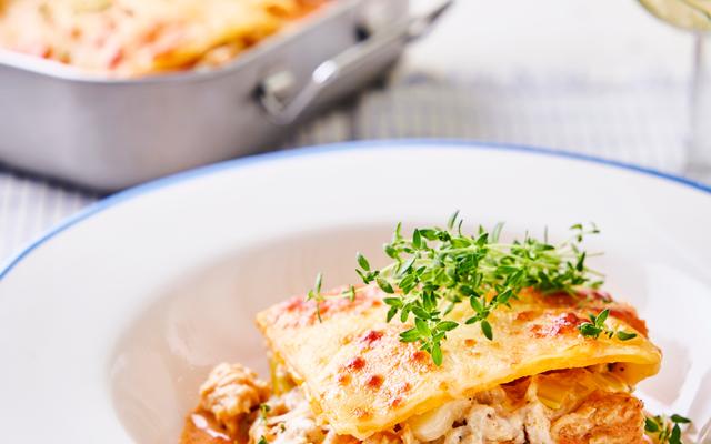 Pompoenlasagne met kip en prei