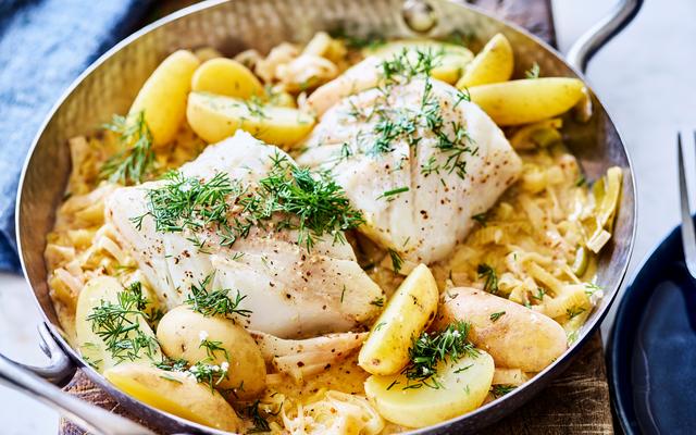 One pot kabeljauw met mosterdroomsaus