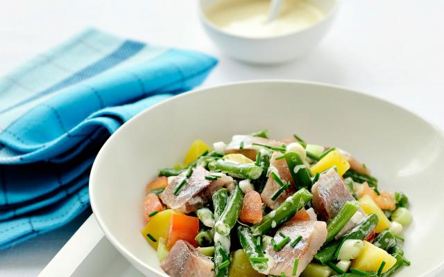 Salade van maatjes en groene boontjes