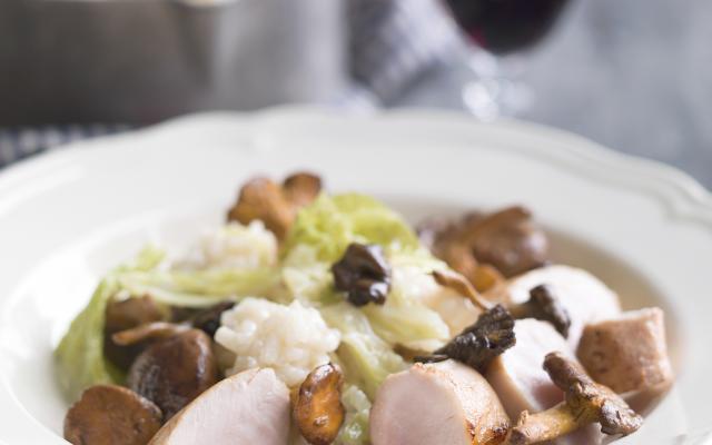 Lapin sauvage, risotto au chou vert