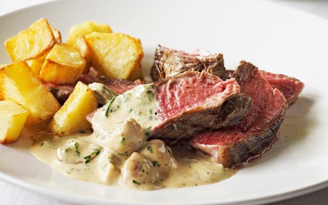 Côte à l'os met champignons