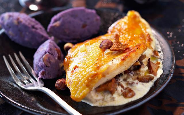 Suprême van poularde de Bresse met vitelottepuree