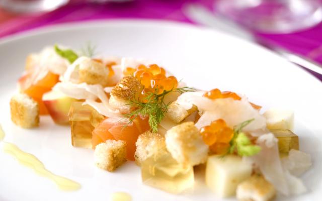 Gemarineerde zalm met appel, venkel en appelgelei