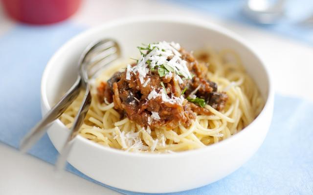 Spaghetti bolognese met kippenlever