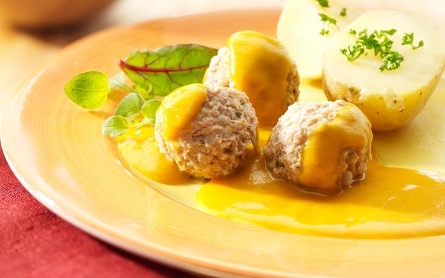 Gehaktballetjes met pompoencrème
