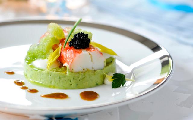 Krab met avocadopuree en granité