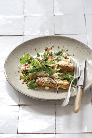 Winterse salade met pompoen, linzen en feta