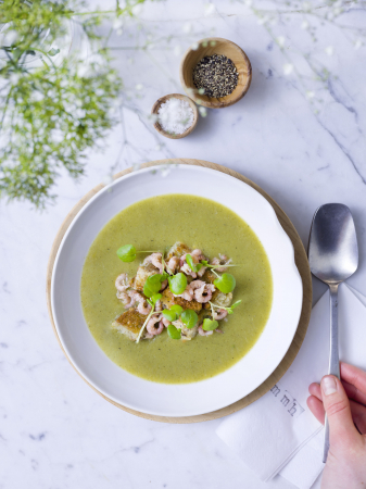 Courgettesoep met garnaaltjes