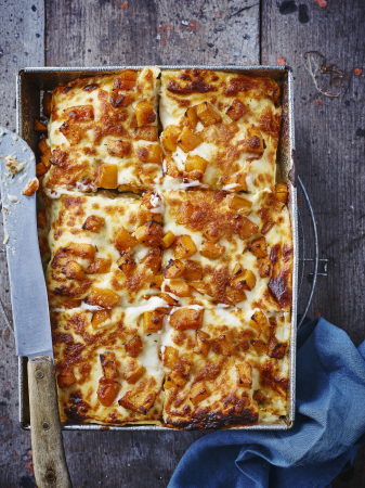 Pompoenlasagne met gehakt en kaaskorst