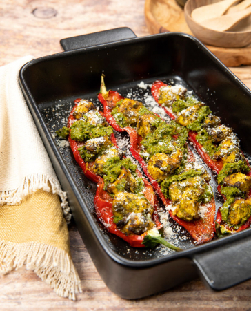 Gevulde puntpaprika met kruidige kip (2 pers., minder dan 30 min.)