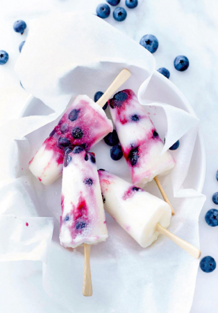 Yoghurtijsjes met blauwe bessen en honing