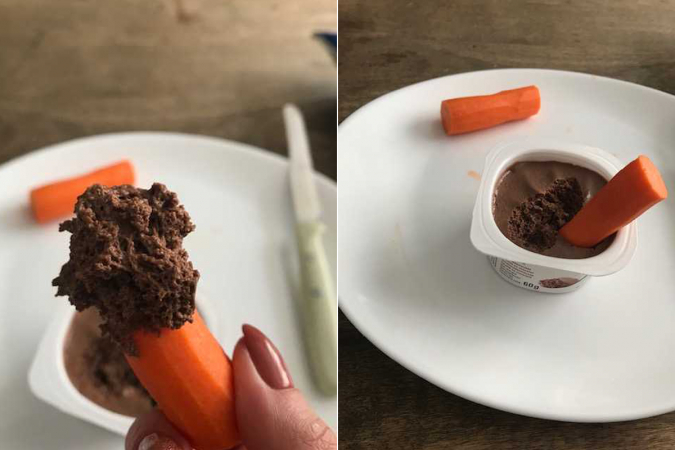 Des carottes à la mousse au chocolat
