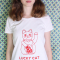 T-shirt imprimé chat (20 €, sur Etsy.com).