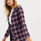 Marineblauwe boyfriendblazer met roze ruiten