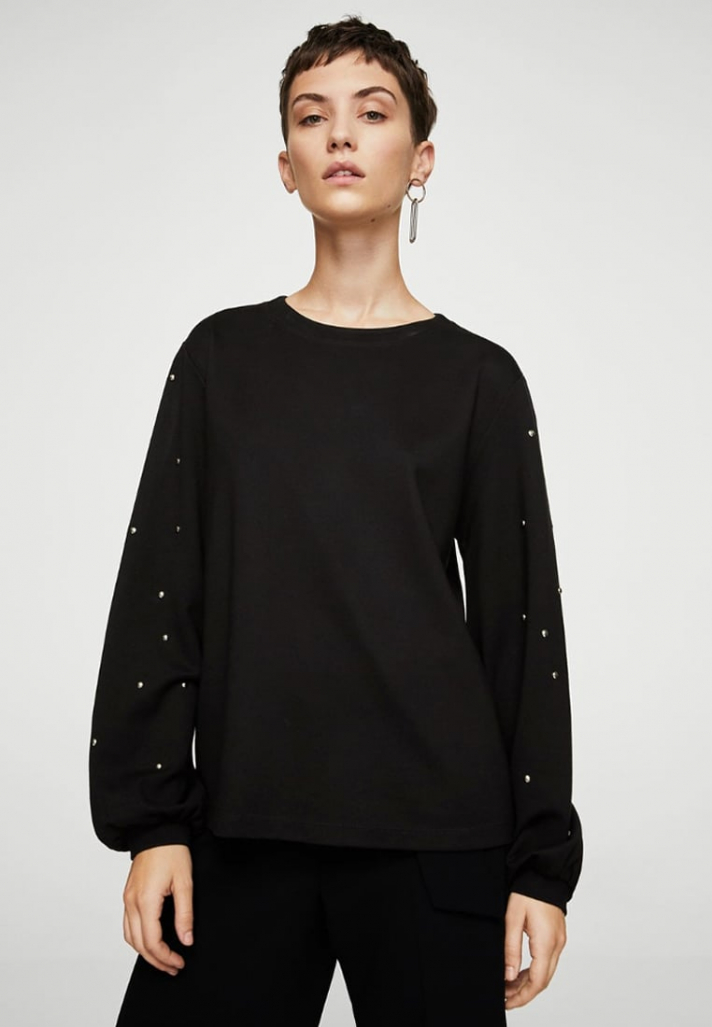Sweat noir brodé de perles