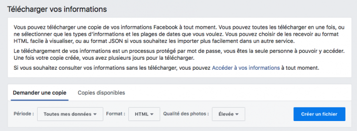 Télécharger une copie de vos données