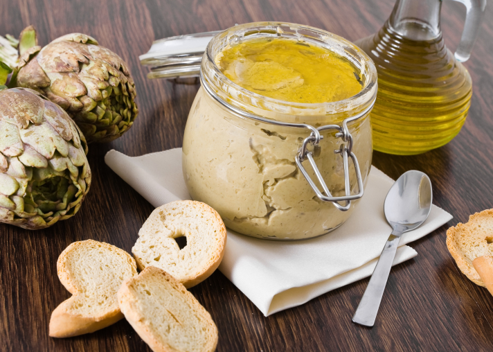 Dip d’artichaut et germes de poireau