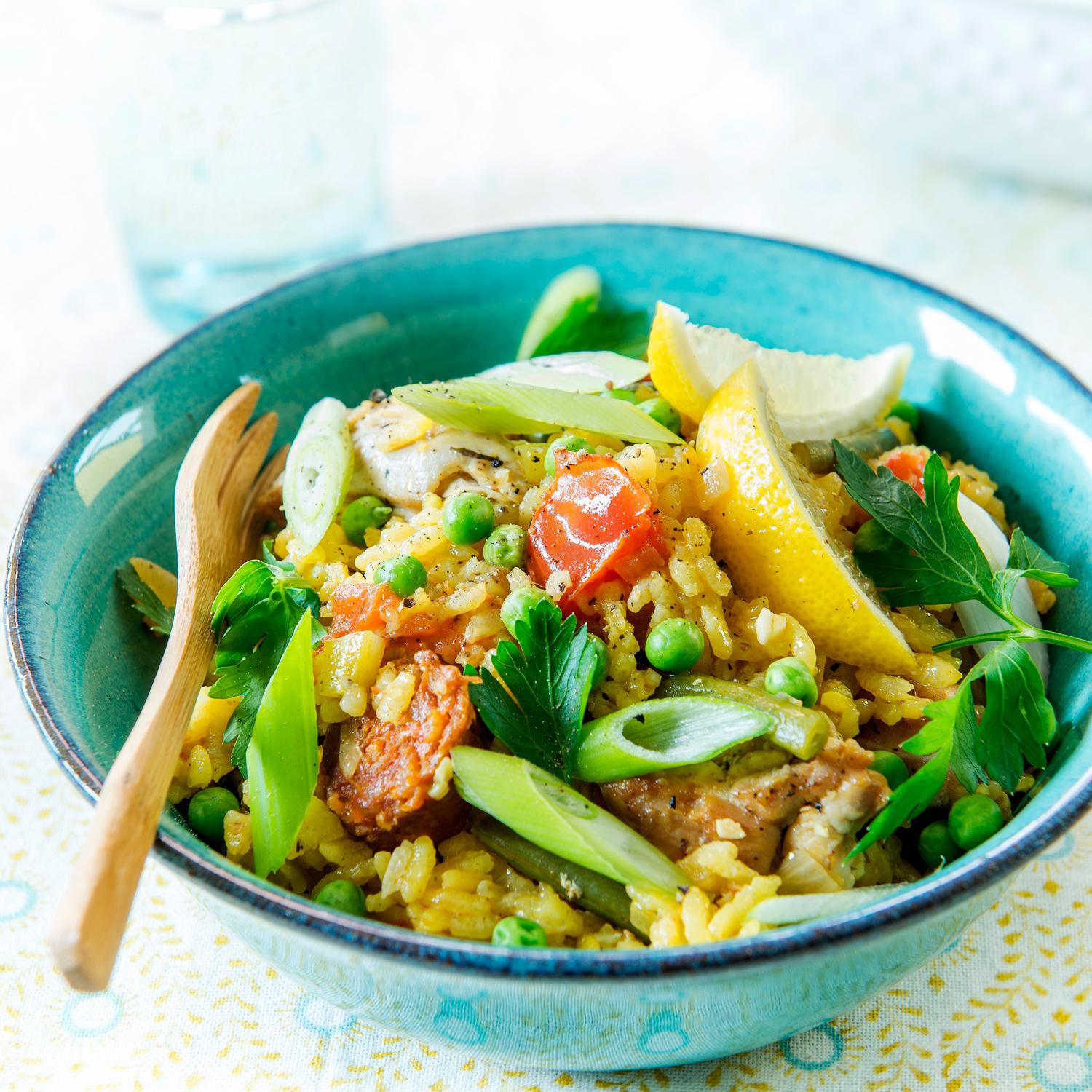 Paëlla au poulet et chorizo